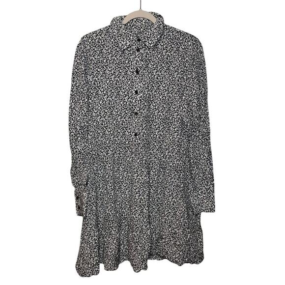 Madewell Black White Floral Tiered Mini Dress Long Sleeve Collared S NWT - Picture 5 of 9